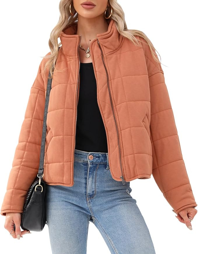 Women's stand collar Dolman lightweight quilted jacket zipper long sleeve warm winter coat | Amazon (US)