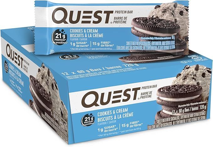 Quest Nutrition Cookies & Cream Protein Bar, High Protein, Low Carb, Gluten Free, Keto Friendly, ... | Amazon (US)