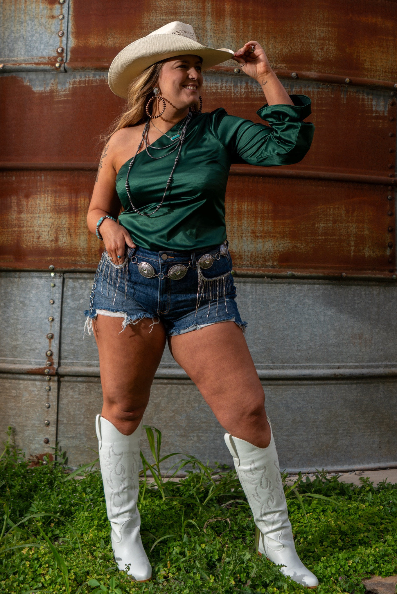 Such a cute outfit to wear to a Country music festival or Country music concert! 
I ordered my normal boot size when ordering these! They are wide calf friendly!

#LTKStyleTip #LTKFestival #LTKMidsize
