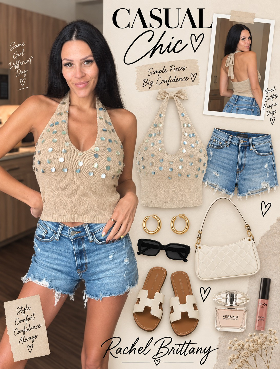 Casual chic vibes with this sequin top and distressed denim shorts. Perfect for a relaxed day out. #SimpleLooksBigConfidence
 

 #LTKootd #LTKvlog #LTKU