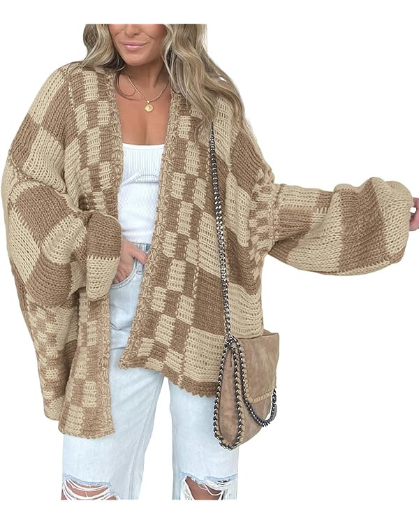 BTFBM Casual Cardigan Sweater for Women Fall 2025 Long Sleeve Open Front Chunky Knit Sweaters Che... | Amazon (US)
