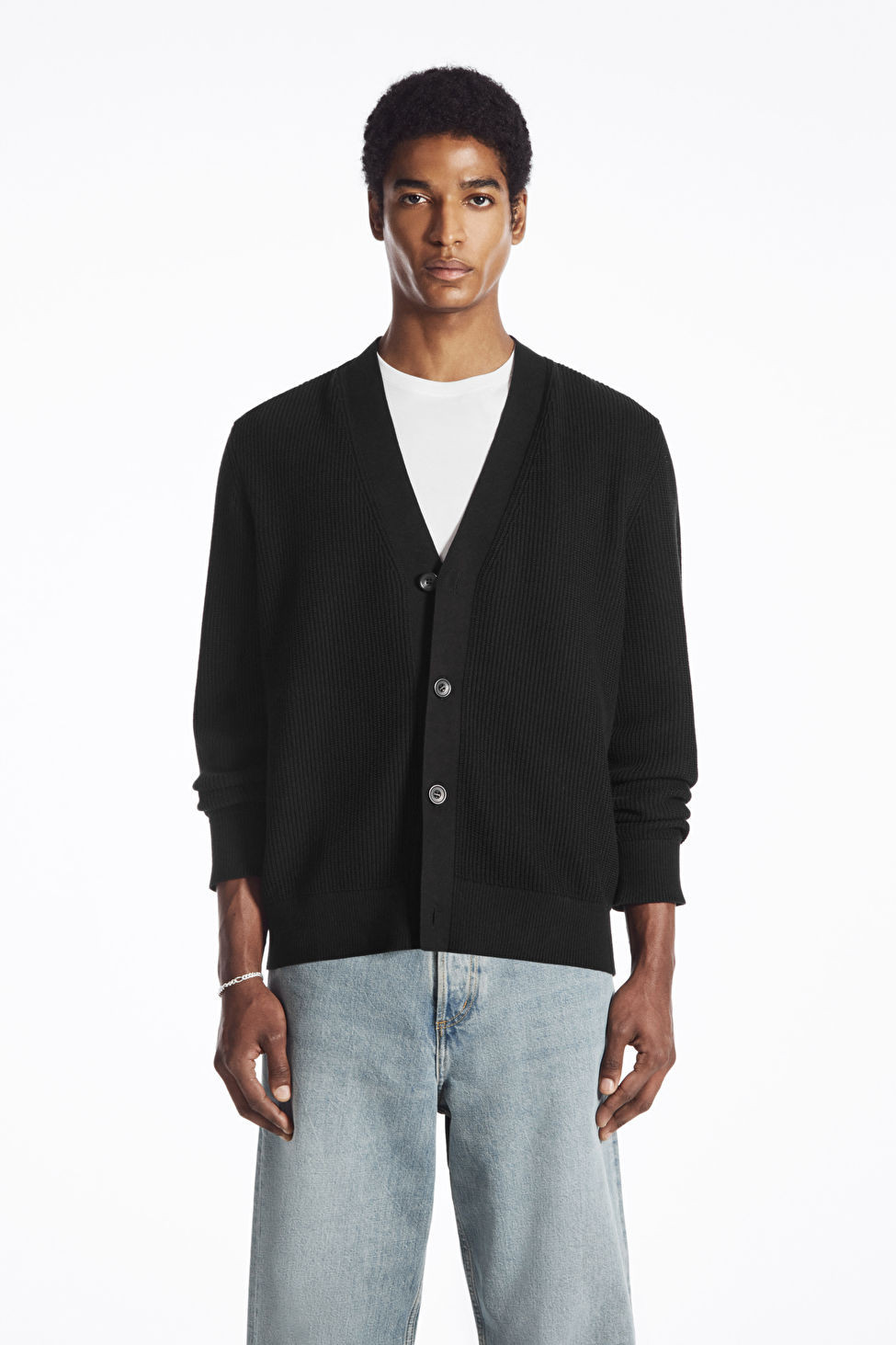 RIBBED COTTON CARDIGAN - BLACK - Knitwear - COS | COS (US)