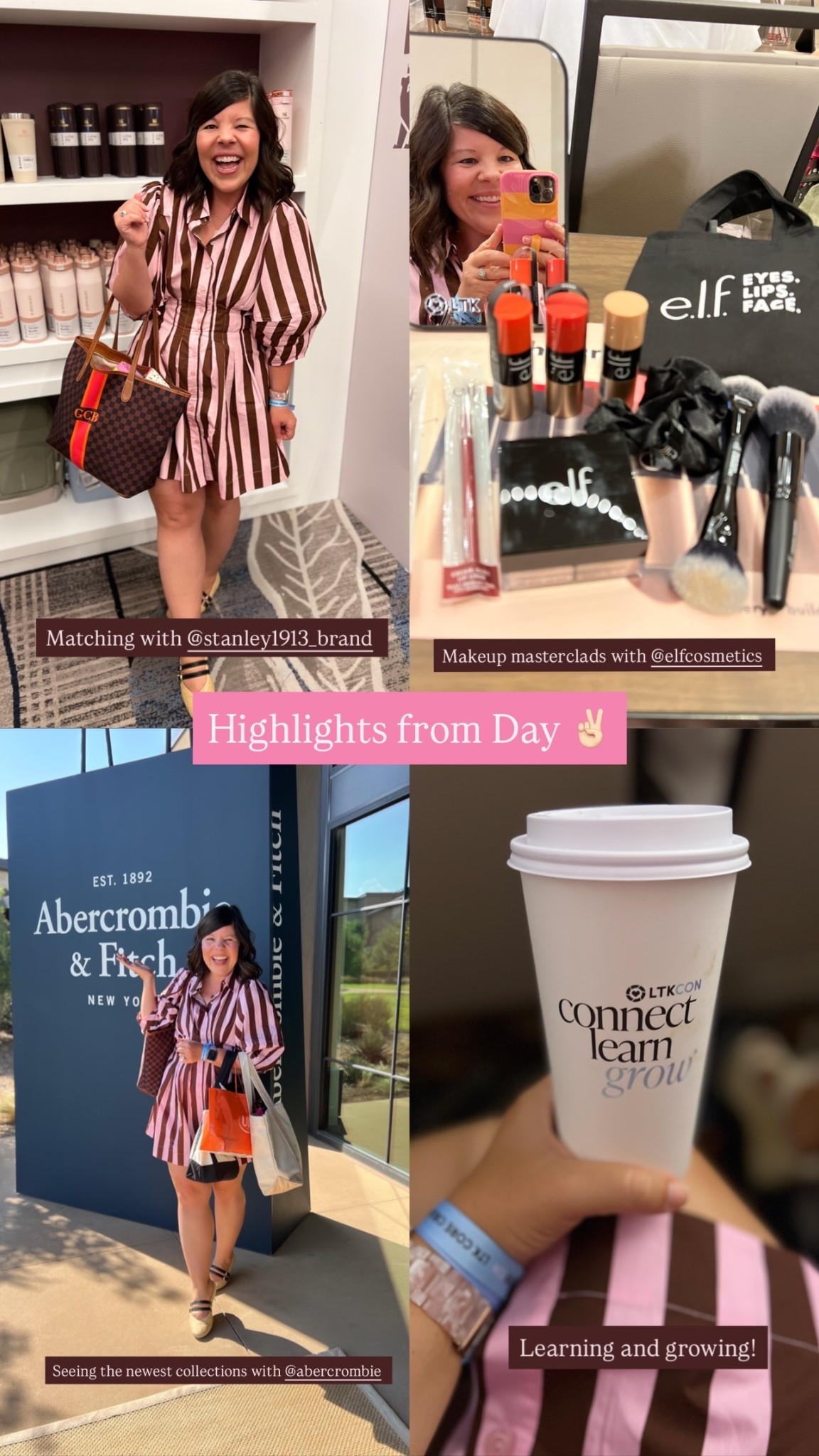 Highlights from Day ✌🏻 Seeing the newest collections with @abercrombie  Learning and growing! Matching with @stanley1913_brand  Makeup masterclads with @elfcosmetics
