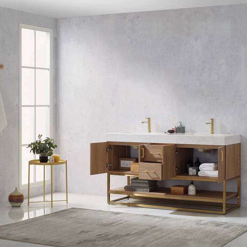 Annice 60'' Free Standing Double Bathroom Vanity with Stone Top | Wayfair North America
