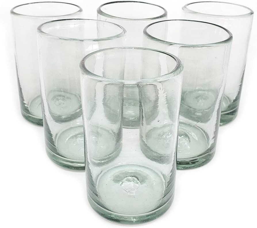 MexHandcraft Clear Blown 14 oz Drinking Glasses, set of 6, Mexican Handmade Glassware, Recycled G... | Amazon (US)
