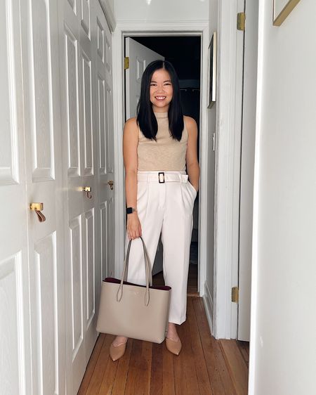 Beige sleeveless top (XS)
Beige top 
Beige mock neck top 
White pants  (4P)
Cream pants 
Work pants 
Taupe tote bag 
Kate Spade All Day tote bag
Brown pumps (TTS)
Brown mule pumps
Neutral work outfit,
summer work outfit 
Business casual outfit 
Smart casual outfit 
Business professional outfit 
Teacher outfit 
Ann Taylor 
Amazon fashion 

#LTKFind #LTKworkwear #LTKunder50