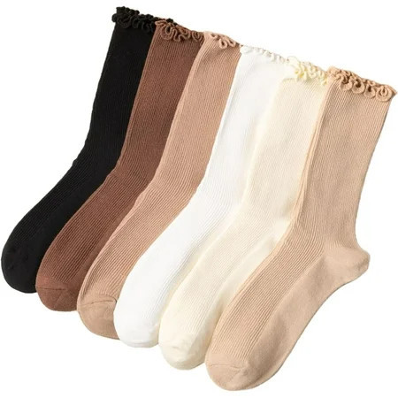 CoCozhu Women's Cute Ruffle Frilly Socks Neutral Thin Cotton Knit Crew Socks Ribbed Slouch Lettuce loafer Socks Teen Girls | Walmart (US)