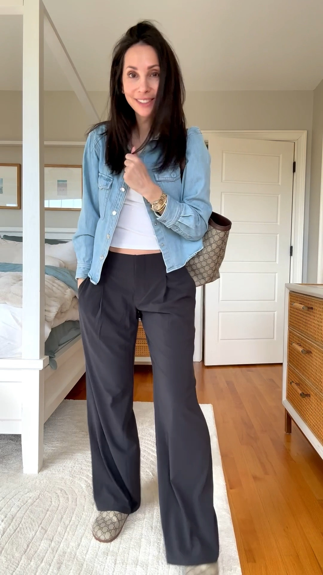 Sizing info/ wearing an Xs in trouser pants/ they run a little large. Wearing my regular size but if in between sizes, size down. Tank and denim button up/ tts.

#LTKfitnessgoals #LTKxMadewell #LTKgrwm