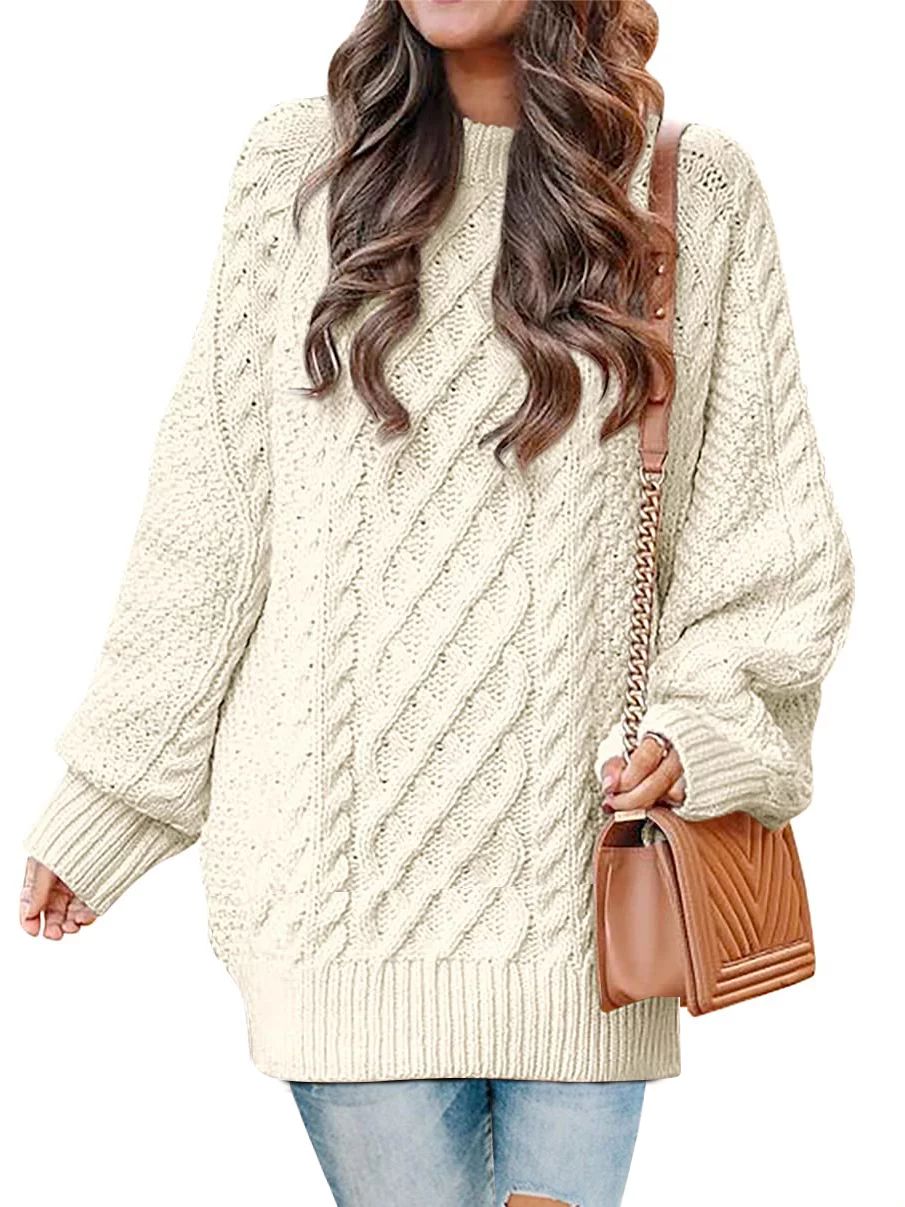 Fantaslook Oversized Sweaters for Women Cable Knit Chunky Pullover Sweater | Walmart (US)