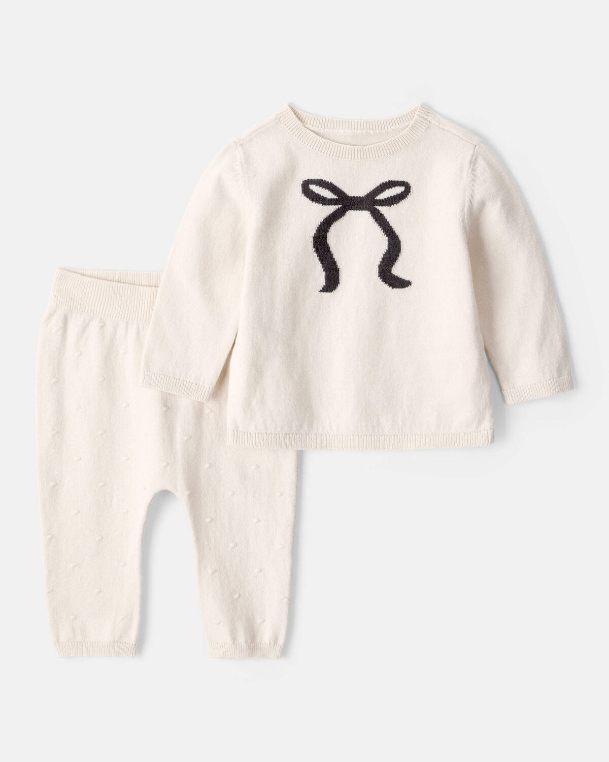 Baby Girl Bow Cotton Long-Sleeve Sweater & Pant Set - White | Carter's Inc