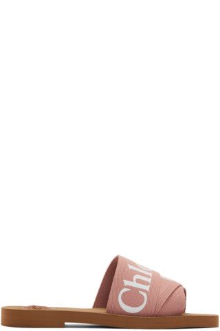 Pink Logo Woody Flat Mules | SSENSE
