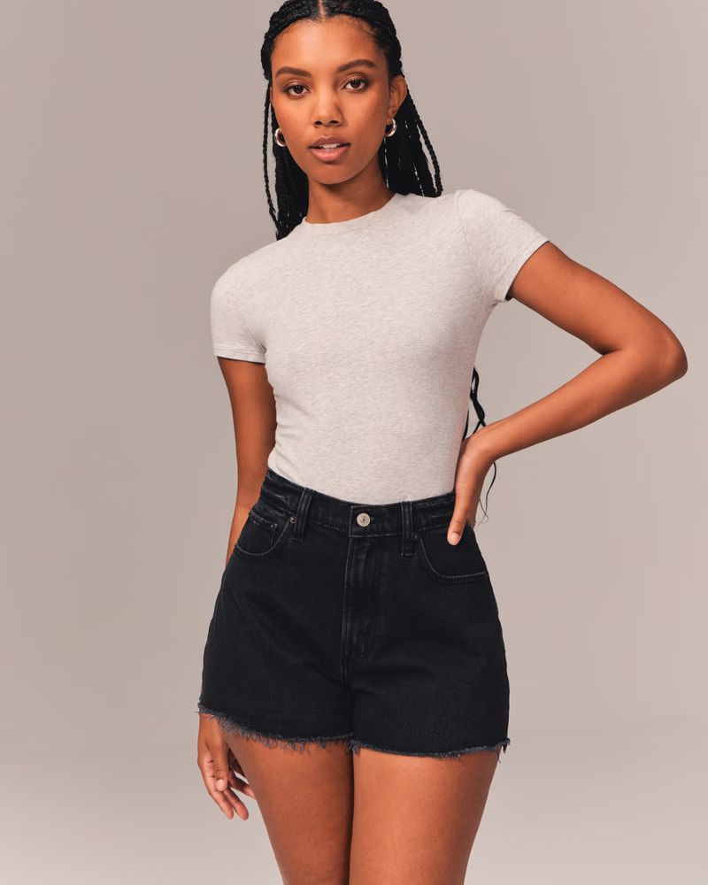 Women's Curve Love High Rise 90s Relaxed Cutoff Shorts | Women's Bottoms | Abercrombie.com | Abercrombie & Fitch (US)
