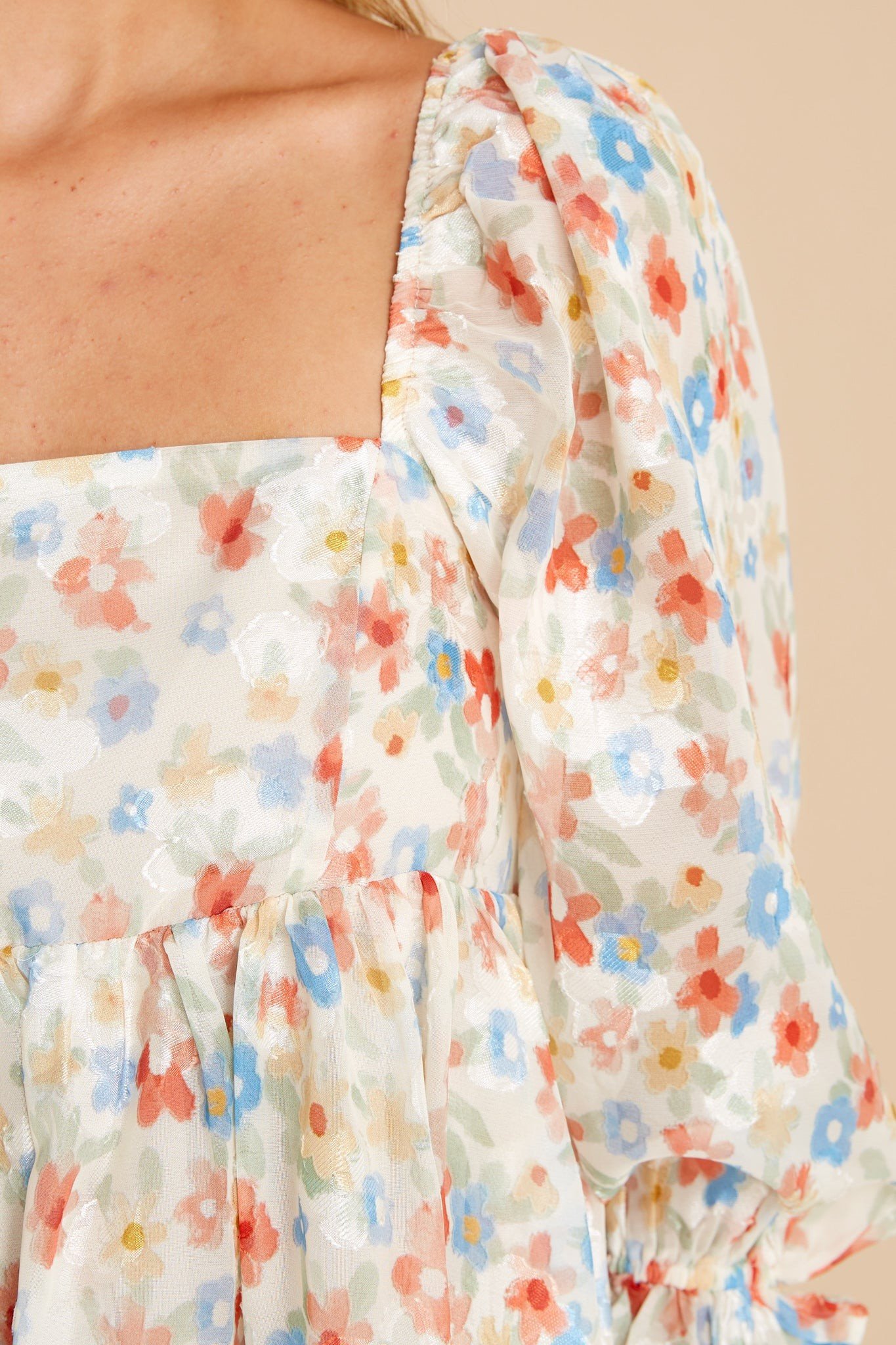 Instant Gratification Ivory Floral Print Dress | Red Dress 