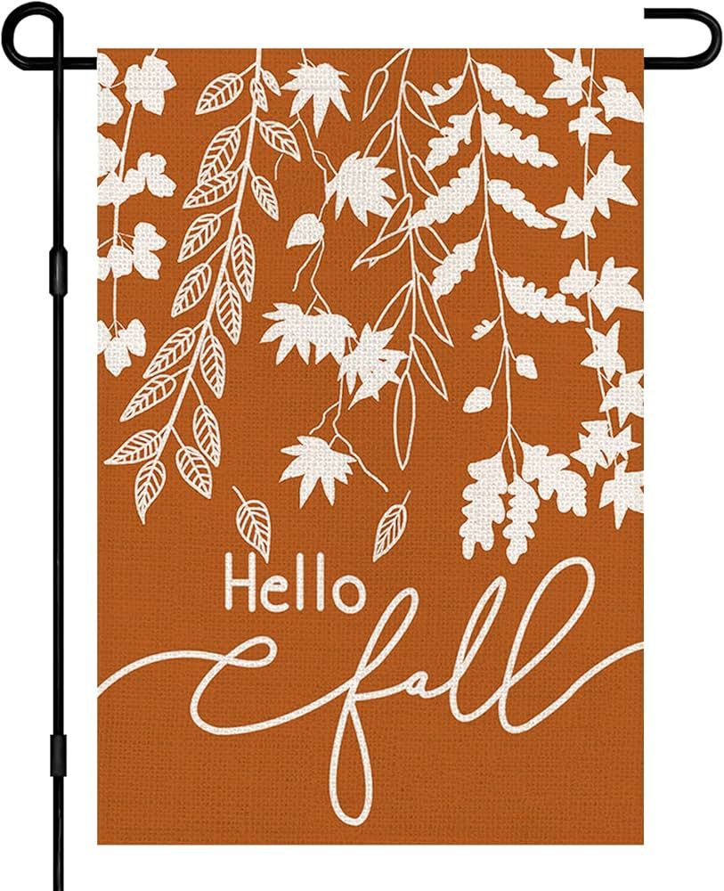 Hello Fall Plant Garden Flag Burlap 12x18 Inch Double Sided, Autumn Thanksgiving Small Sign Yard ... | Amazon (US)