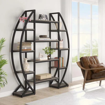 Triple Wide Oval Industrial Etagere Bookcase For Office, Living Room | Wayfair North America