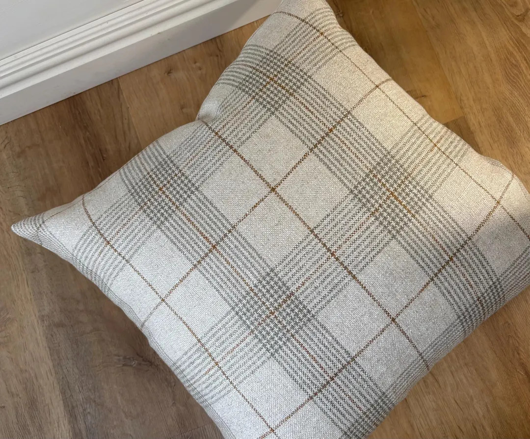 Designer Modern Plaid Pillow Cover Oatmeal Beige Caramel Sage Green Cozy Textural Available in Mu... | Etsy (US)