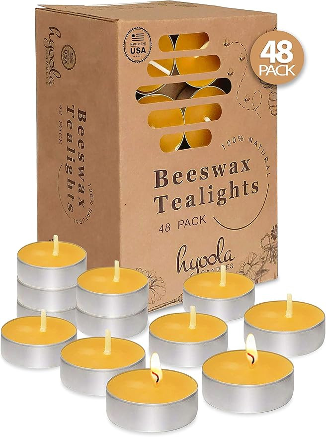 HYOOLA Beeswax Tealight Candles in Aluminum Cup - 48 Pack - 100% Pure Natural Beeswax Candles | Amazon (US)