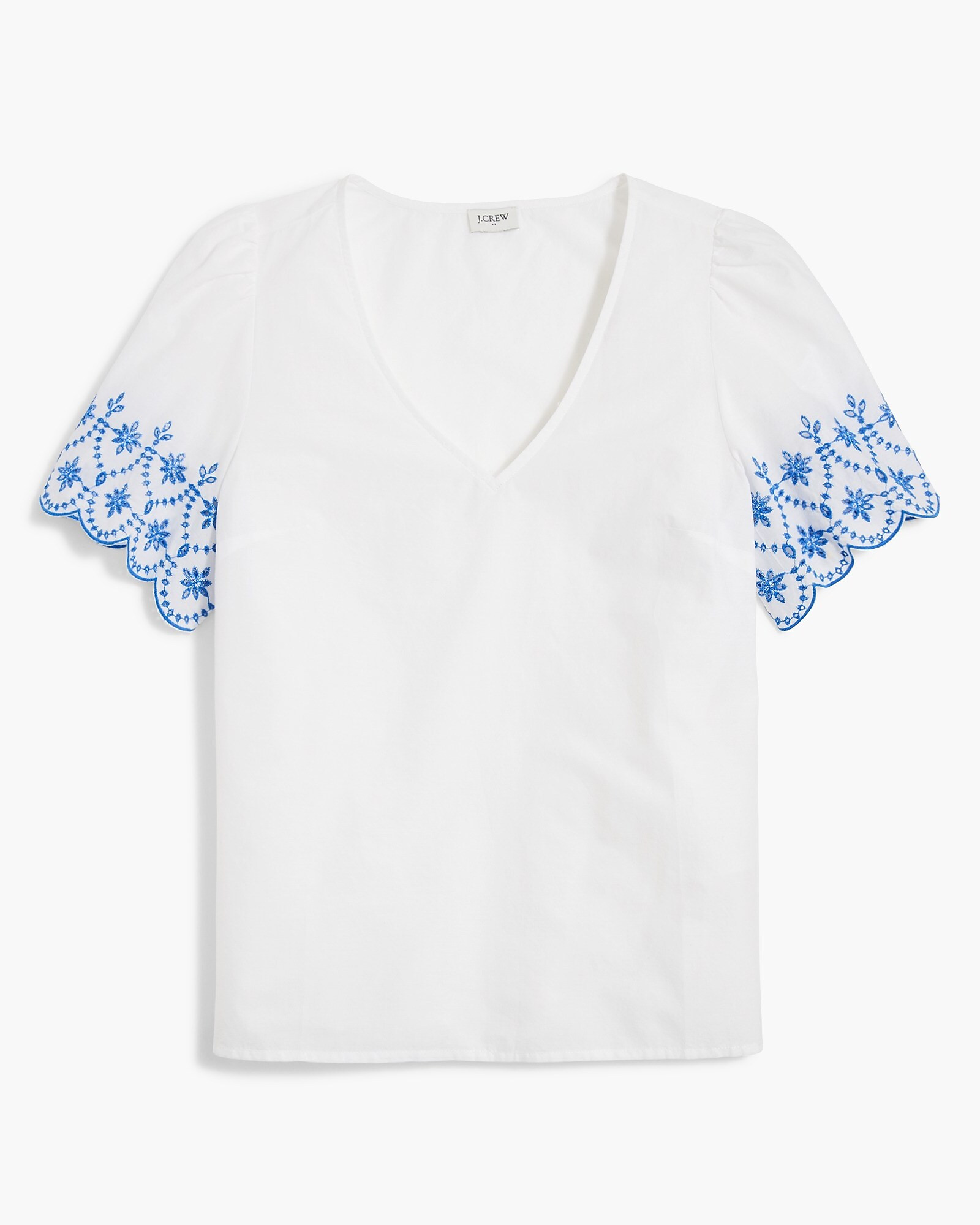 V-neck top with embroidered sleeves | J.Crew Factory