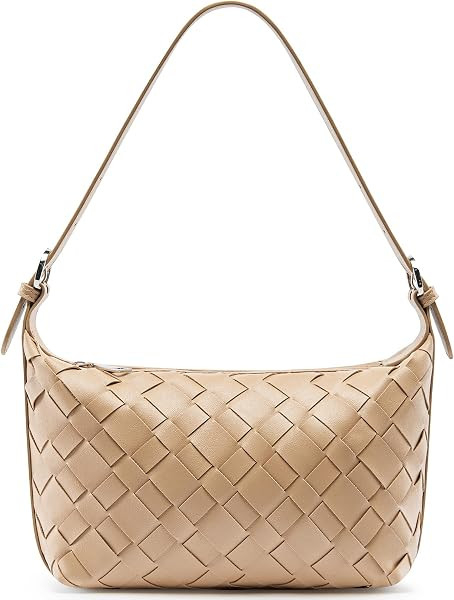 Woven Faux Leather Hobo Bag for Women Cute Shoulder Handbag Soft Daily Purse for Work Travel with... | Amazon (US)