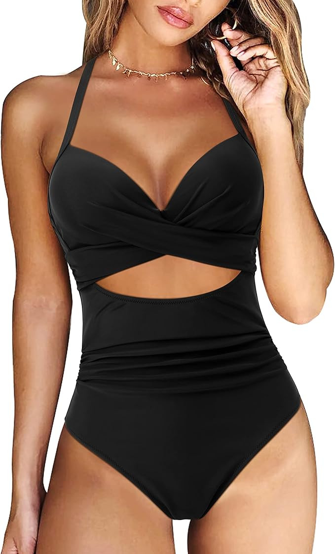 RXRXCOCO Women Cutout One Piece Swimsuit Tummy Control Cross Back Bathing Suit | Amazon (US)