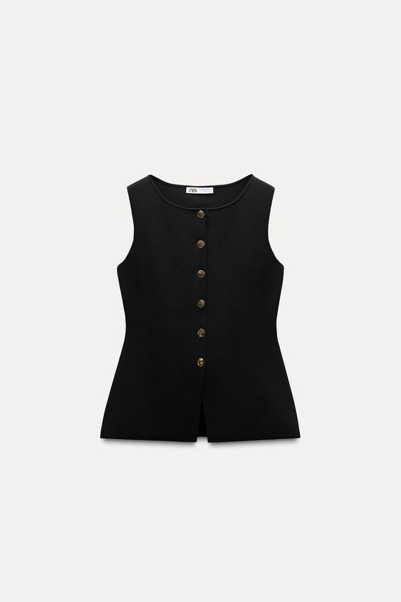KNIT WAISTCOAT TOP WITH GOLD BUTTONS | Zara US