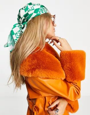 ASOS DESIGN polysatin medium headscarf in floral checkerboard print in green - MGREEN | ASOS (Global)