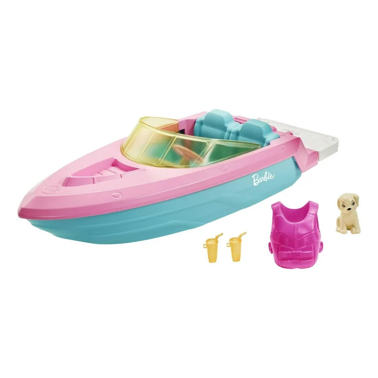 Barbie Toy Boat Set with Puppy, Life Vest and Beverage Accessories, Floats in Water (Seats 3 Doll... | Walmart (US)