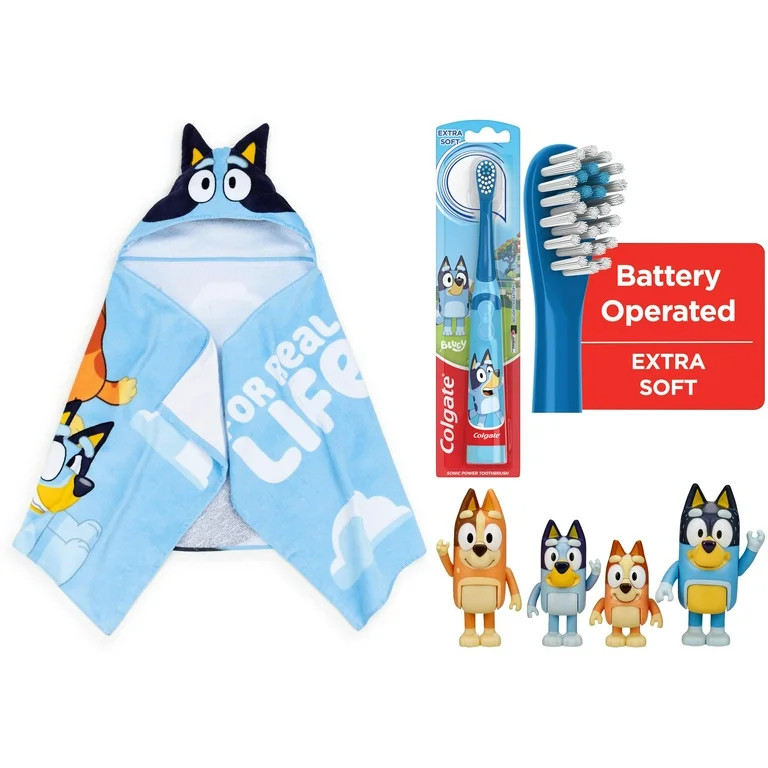 Bluey Bundle Bathtime Kit with (1) Hooded Towel, (1) Bluey Family Figure 4-Pack, & (1) Battery To... | Walmart (US)