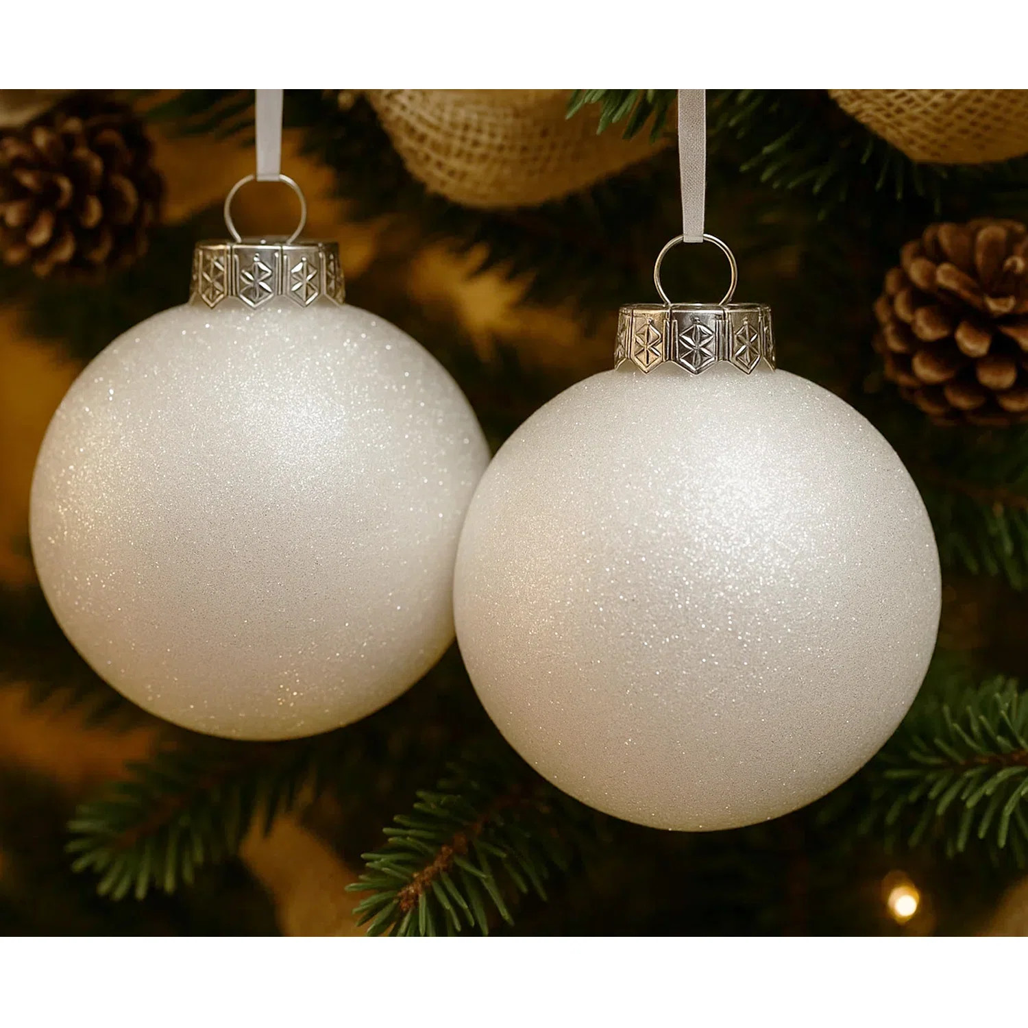 8pk Large Elegant White Glitter Christmas Ball Ornament Set for Tree Decorations, 4.72" | Wayfair North America