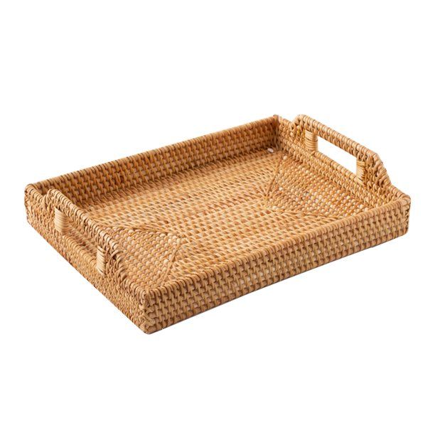 EMVANV Rattan Woven Home Kitchen Serving Tray Fruit Basket Storage Platter With Handles - Walmart... | Walmart (US)