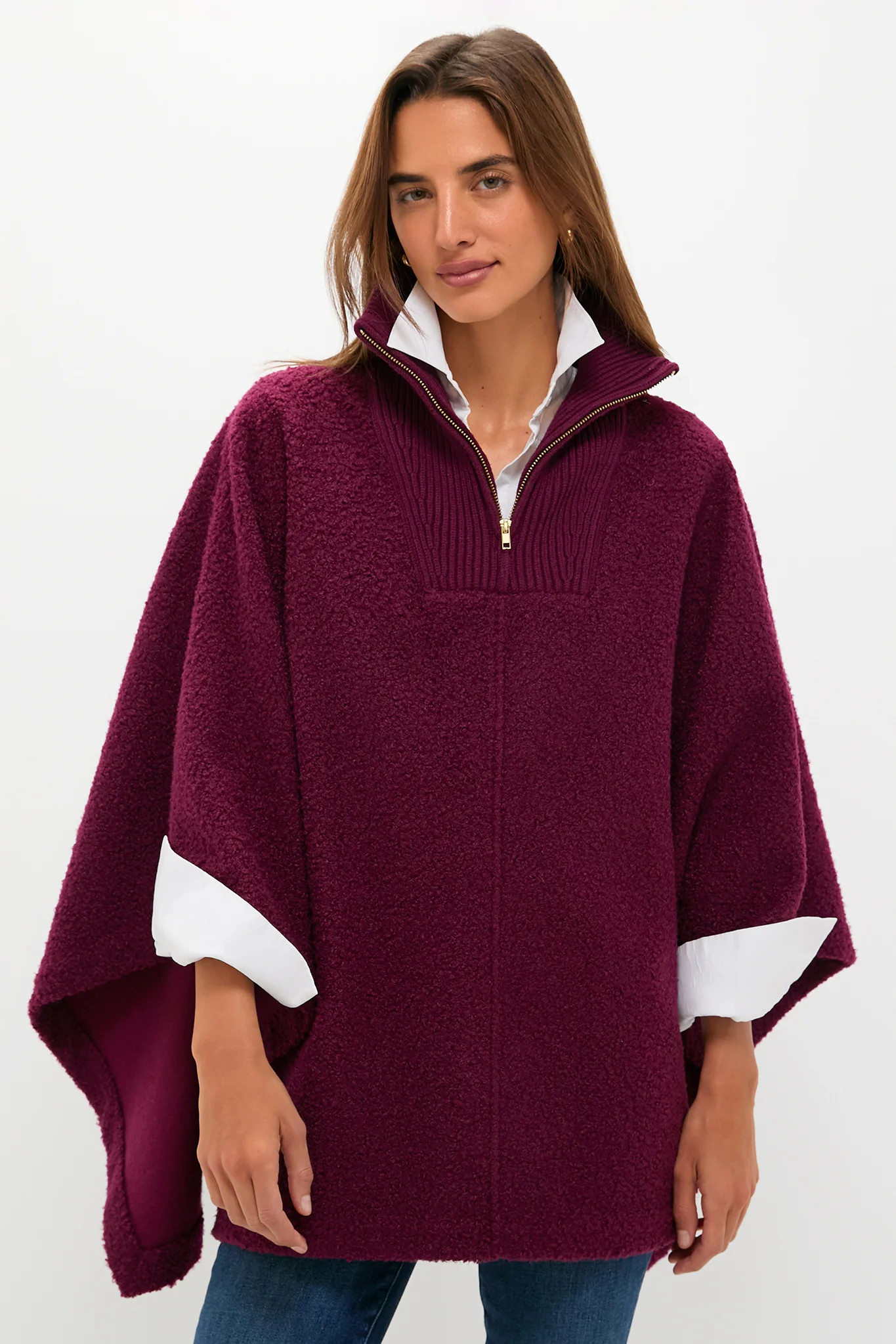 Oxblood Boucle High-Neck Poncho | Tuckernuck (US)