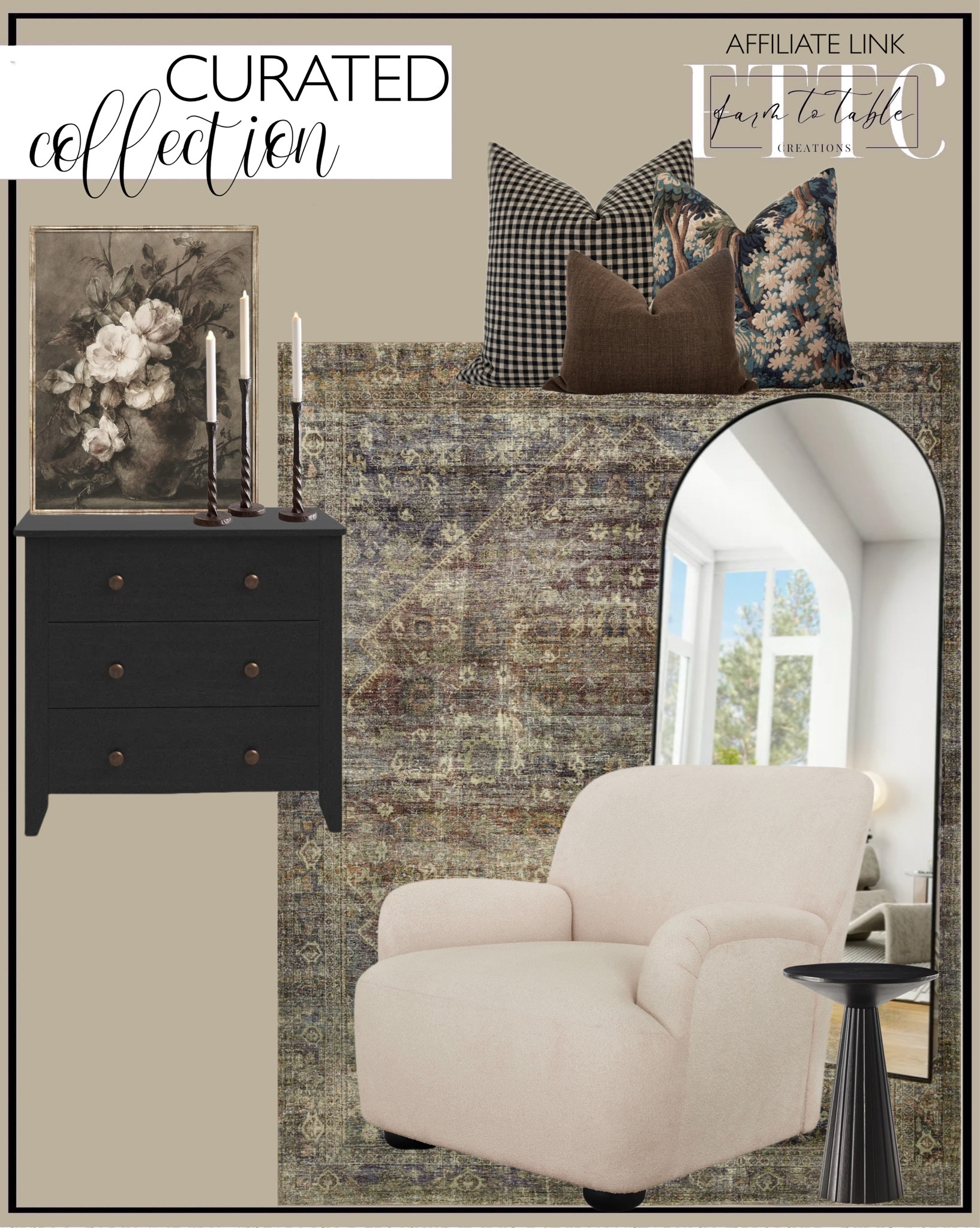 Curated Collection. Follow @farmtotablecreations on Instagram for more inspirational.

Loloi Amber Lewis x Morgan Spice/Lagoon. BeautyPeak Arch Mirror. Delta Children Epic 3 Drawer Dresser with Interlocking Drawers - Greenguard Gold Certified, Black Delta Children Epic 3 Drawer Dresser with Interlocking Drawers - Greenguard Gold Certified. Holthaus 3 - Drawer Dresser Wayfair. Better Homes & Gardens Waylen Accent Chair, by Dave & Jenny Marrs. Bozovich Solid Wood End Table. Moody Vintage Still Life | White Flowers Watercolor Painting | Vintage Printable Wall Art. Easton Forged Candlesticks, Pottery Barn. Pillow Cover Combo Brown Pillow Cover Set Moody Pillow Cover Set Tapestry Pillow. 

Living Room | Breakfast Nook | Amazon Home | Target Sale | Loloi Rugs | Magnolia Home | console table | console table styling | faux stems | entryway space | home decor finds | neutral decor | entryway decor | cozy home | affordable decor |  | home decor | home inspiration | spring stems | spring console | spring vignette | spring decor | spring decorations | console styling | entryway rug | cozy moody home | moody decor | neutral home





#LTKSaleAlert #LTKHome #LTKFindsUnder50