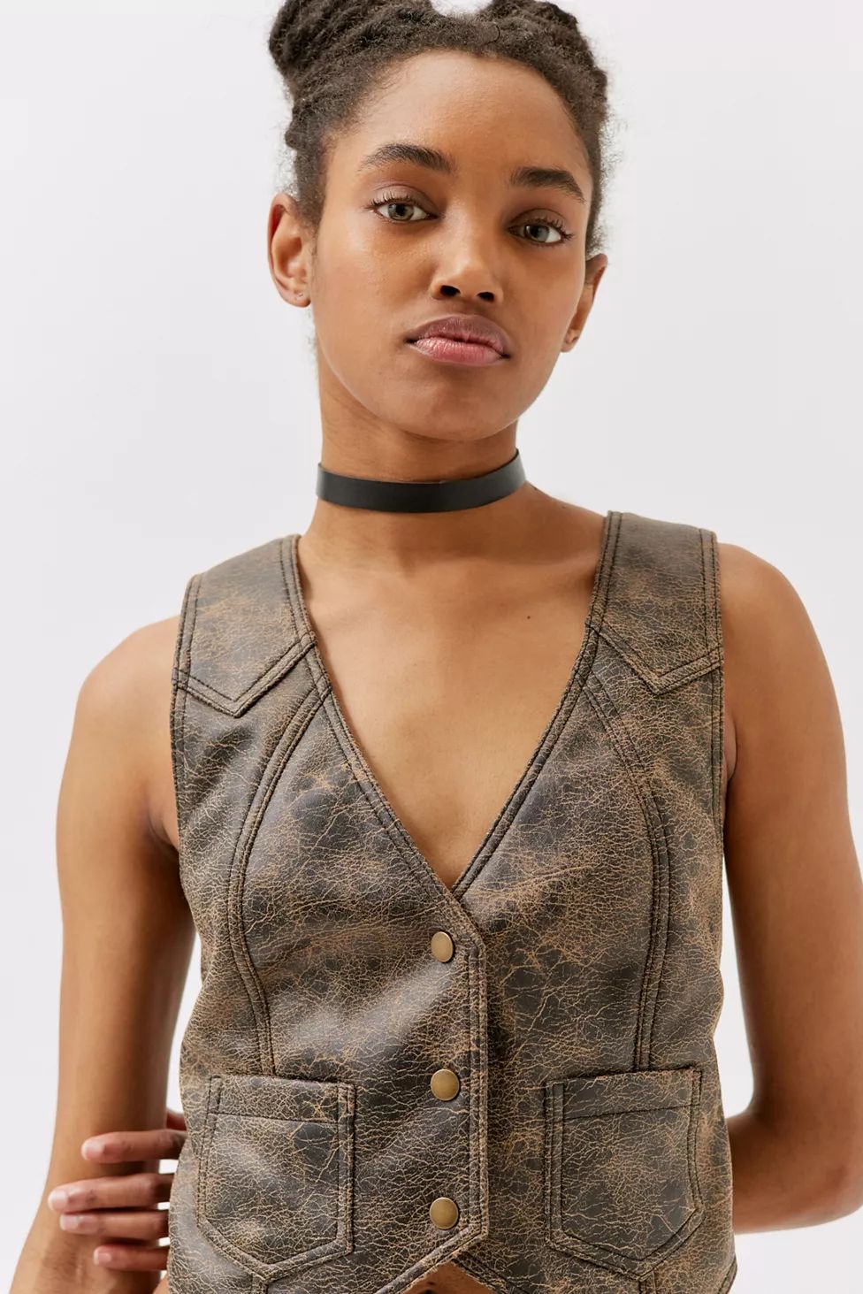 UO Pamela Faux Leather Moto Vest | Urban Outfitters (US and RoW)
