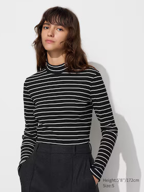 WOMEN'S RIBBED STRIPED HIGH NECK T-SHIRT LONG SLEEVE | UNIQLO AU | Uniqlo Australia