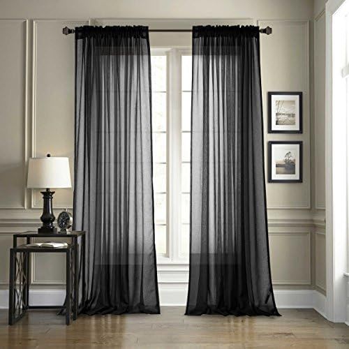 Dreaming Casa Solid Sheer Curtains Living Room Black Rod Pocket Voile Draperies Window Treatment ... | Amazon (US)