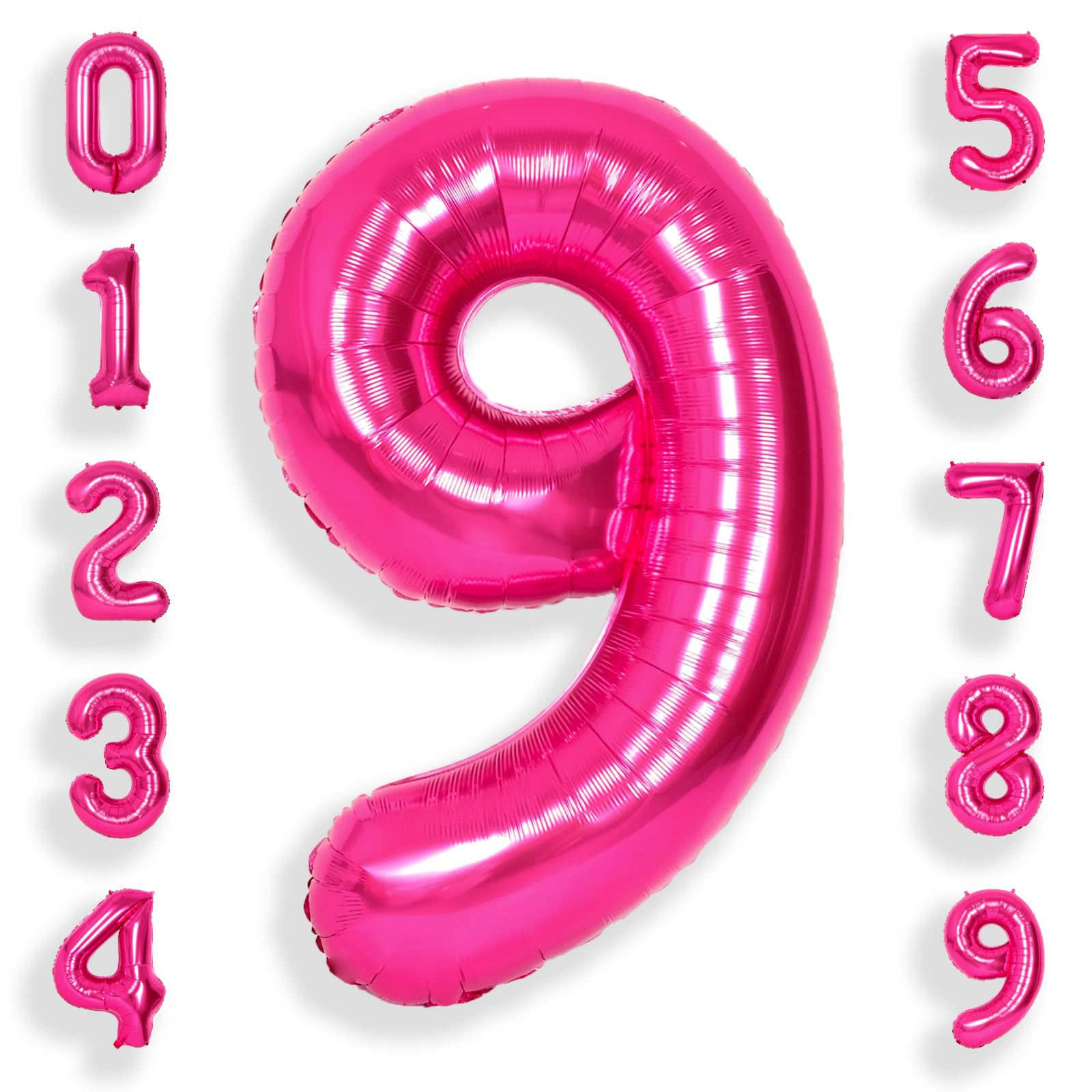 SUWEN 40 Inch Hot Pink Large 9 Number Balloons Big Foil Helium Number Balloons 0-9 Jumbo Happy 9t... | Amazon (US)