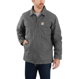 Carhartt Men's Small Gravel Cotton Loose Fit Washed Duck Sherpa-Lined Coat, Grey | The Home Depot