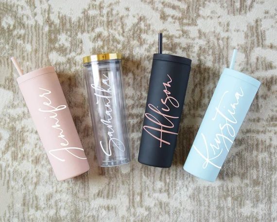Personalized Tumbler With Lid and Straw Bridesmaids Gifts | Etsy | Etsy (US)