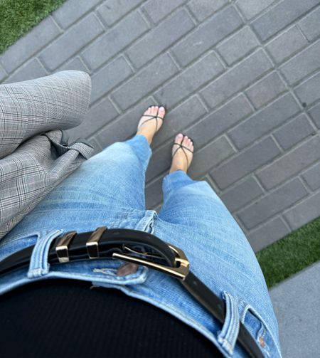 Amazon belt and my favorite Mother jeans (they run tts and have lots of stretch!). Sandals run tts and top is old! 

#LTKOver40 #LTKShoeCrush #LTKFindsUnder100