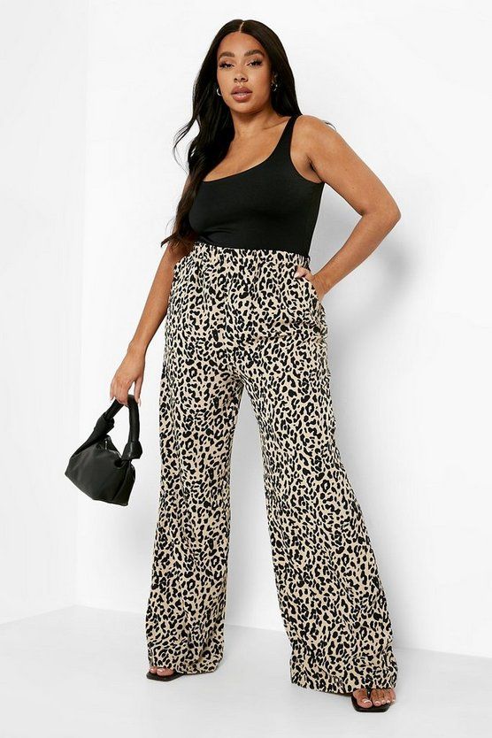 Plus Woven Leopard Formal Wide Leg Trouser | Boohoo.com (US & CA)