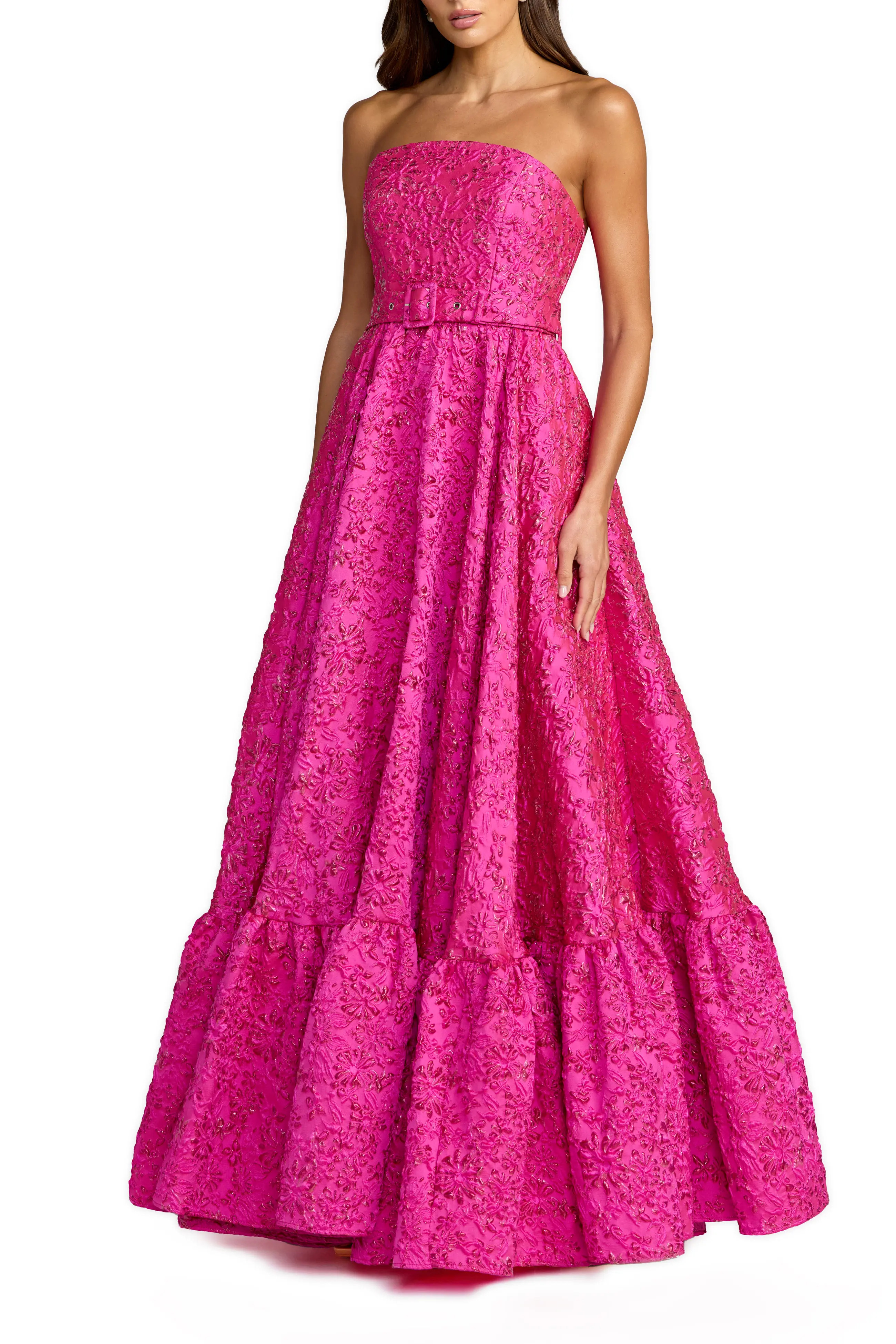 Mac Duggal Strapless Floral Brocade Ruffle Hem Gown With Belt (Women) | Nordstrom | Nordstrom