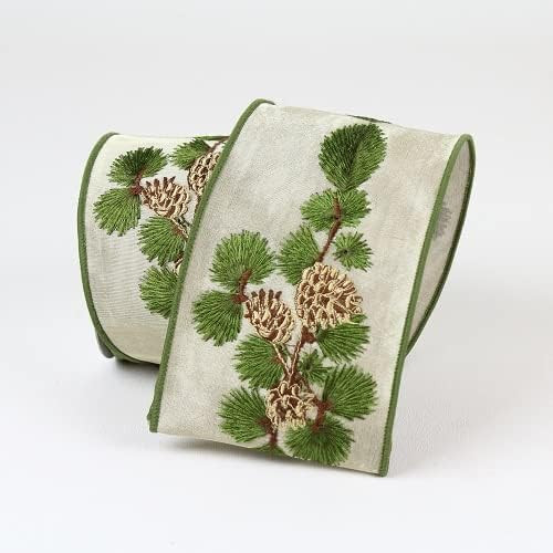 "Green Shimmering Branch with Pinecones Ribbon #: RG861-12 | Amazon (US)