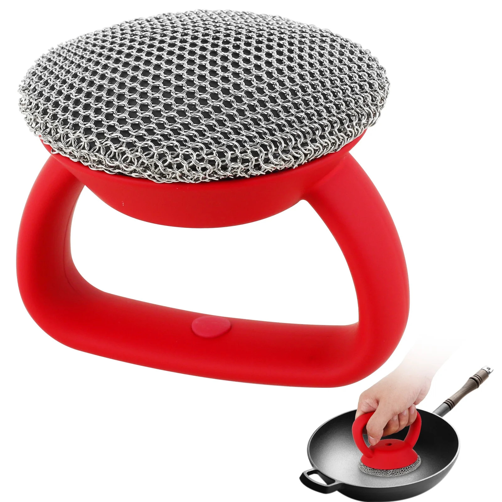 Cast Iron Scrubber 316 Stainless Steel with Handle Steel Wool Scrubber Round Chainmail to Clean C... | Walmart (US)