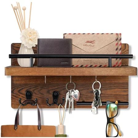 Key Holder for Wall Decorative with 5 Key Hooks Wooden Key Hanger for Wall with Mail Key Rack Wall M | Walmart (US)