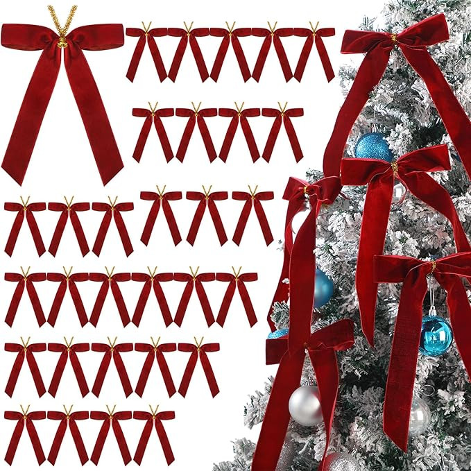 Riceshoot 30 Pcs Velvet Christmas Bow for Christmas Tree, Rustic Crafts Gift Bows, Christmas Garl... | Amazon (US)
