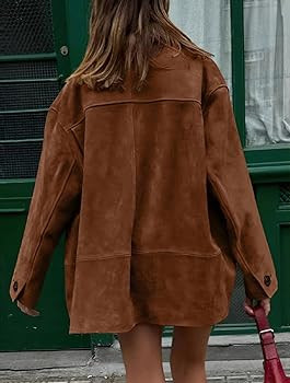 chouyatou Women's Fall Boyfriend Faux Suede Leather Jacket Casual Midi Long Button Down Shacket C... | Amazon (US)