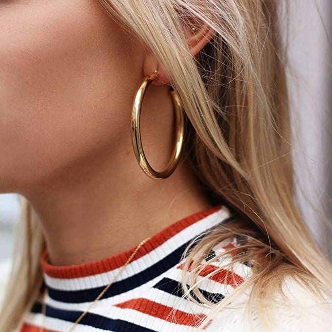 Doubnine Tube Hoop Earrings Gold Lightweight Large Earrings Women Fashion Jewelry 50mm | Amazon (US)