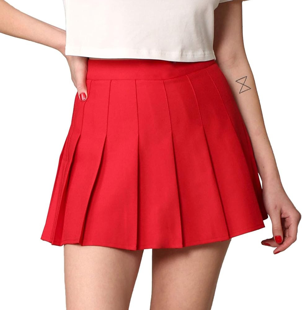 Made By Johnny Womens' Girls' High Waist Mini Plaid School Uniform Pleated Skater Tennis Skirt wi... | Amazon (US)
