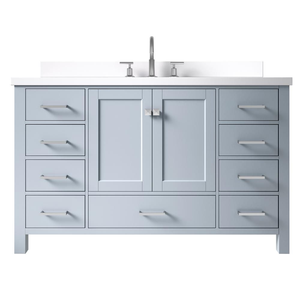 Ariel Cambridge 55 in. W x 22 in. D x 35 in. H Bath Vanity in Grey with Quartz Vanity Top in Whit... | The Home Depot