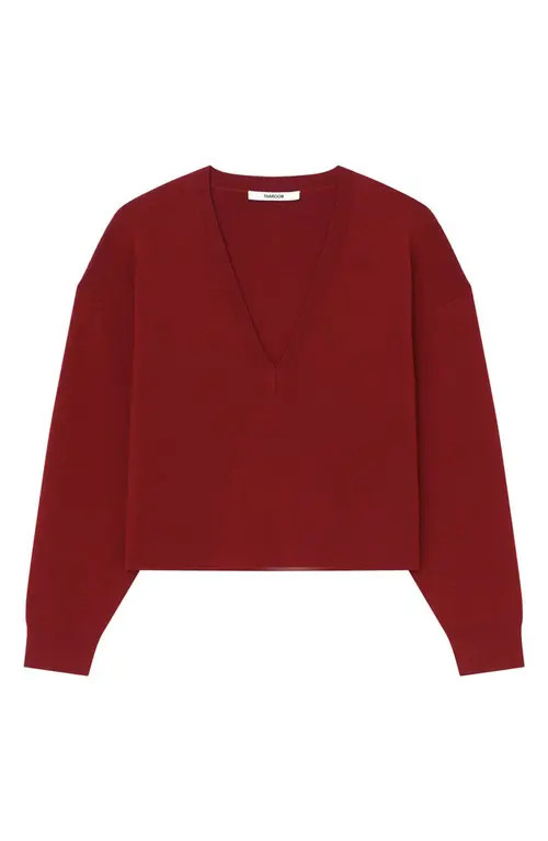 Thakoon Deep V-Neck Crop Wool Sweater in Red at Nordstrom, Size Large | Nordstrom